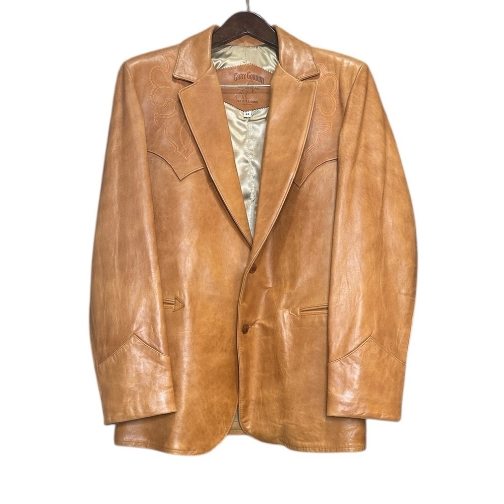 Vintage Tan Leather Western Blazer Size 44